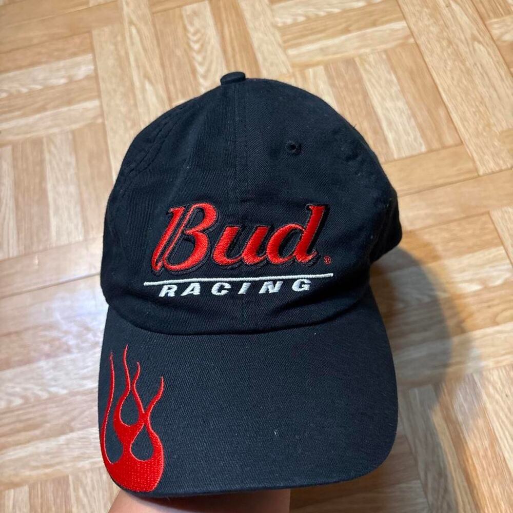 Y2k 00s flame NASCAR Budweiser Racing black cap